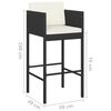 vidaXL Bar Stool Set of 2 Black Poly rattan Counter Height Lightweight