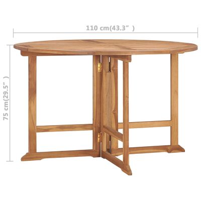 vidaXL Folding Patio Dining Table Ø43.3"x29.5" Solid Wood Teak