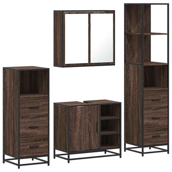 vidaXL Bathroom Furniture Set Brown Oak Engineered wood and metal Medium