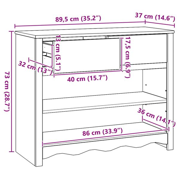 vidaXL Console Table White 89.5 x 37 x 73 cm Solid pine wood