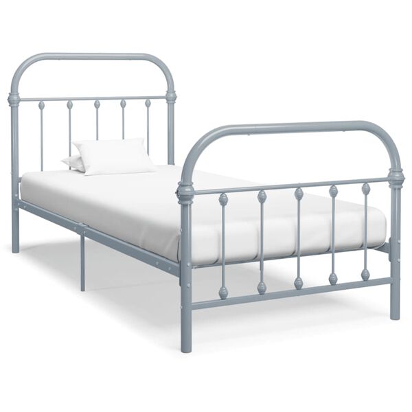vidaXL Bed Frame Gray Metal 39 x 79 in Durable Bed Frame Rectangular