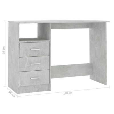vidaXL Desk with Drawers Concrete Gray 43.3"x19.7"x29.9" Engineered Wood