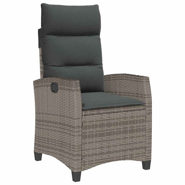 vidaXL Reclining Garden Chair Grey PE rattan Medium Height-Adjustable