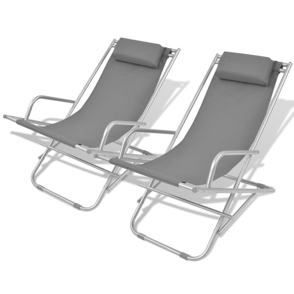 vidaXL Sun Lounger Set of 2 Steel Grey Powder-coated steel Medium