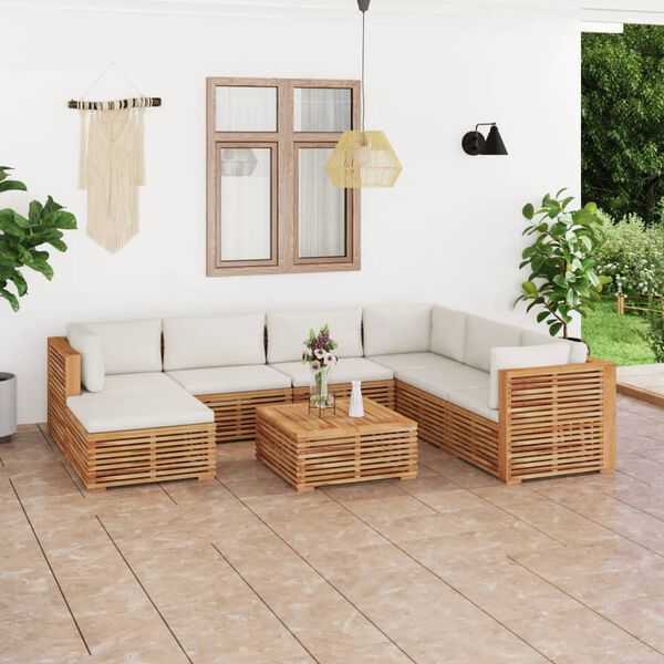 vidaXL 8 Piece Patio Lounge Set with Cream Cushion Solid Teak Wood