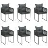 vidaXL Chair Set of 6 Black PE rattan, powder-coated steel, polyester