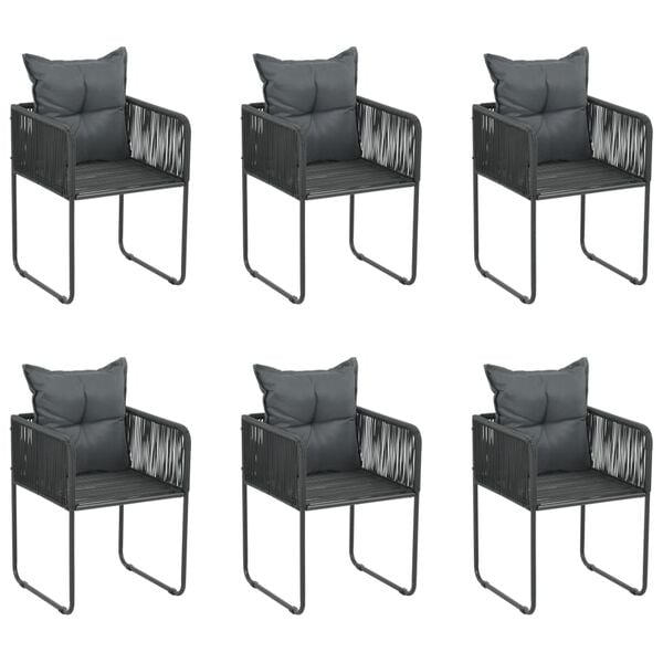 vidaXL Chair Set of 6 Black PE rattan, powder-coated steel, polyester