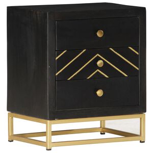 vidaXL Bedside Cabinet Black and Gold Solid mango wood, powder-coated steel