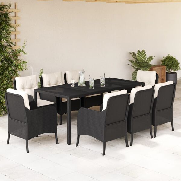 vidaXL Garden Dining Set Black PE Rattan Large Removable Covers