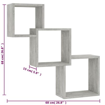 vidaXL Cube Wall Shelves Concrete Gray 33.3"x5.9"x10.6" Engineered Wood