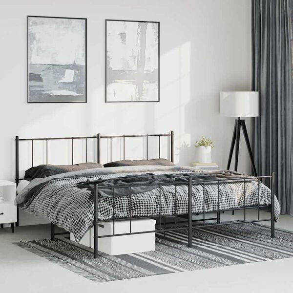 vidaXL Bed Frame Black Powder-Coated Steel 72 x 84 in Bed Frame