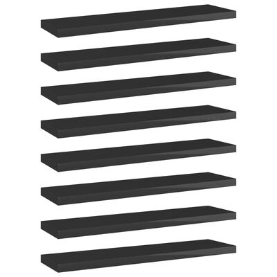 vidaXL Bookshelf Boards 8 pcs High Gloss Black 15.7"x3.9"x0.6" Engineered Wood