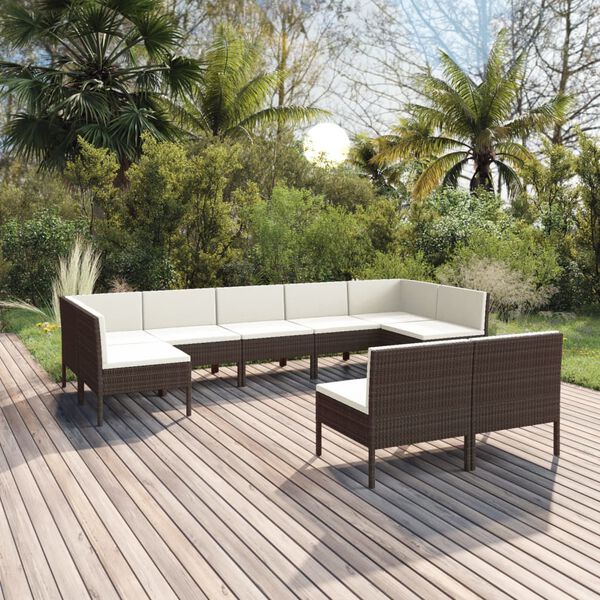 vidaXL Garden Lounge Set Brown PE Rattan Large Modular