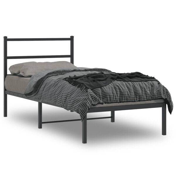 vidaXL Bed Frame Black Powder-Coated Steel Twin Modern Bed Frame