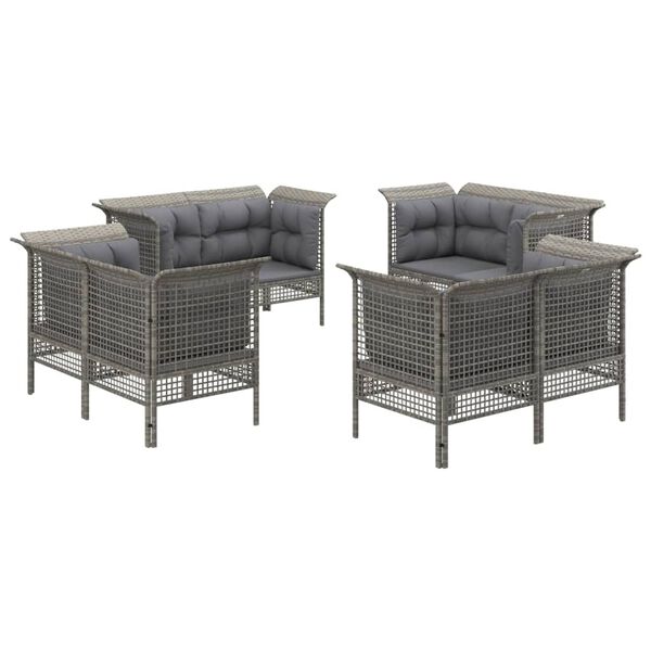 vidaXL 8 Piece Patio Lounge Set with Cushions Grey Poly Rattan