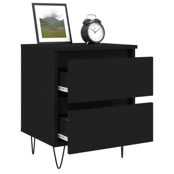 vidaXL Bedside Cabinet Black Engineered wood, Iron Medium