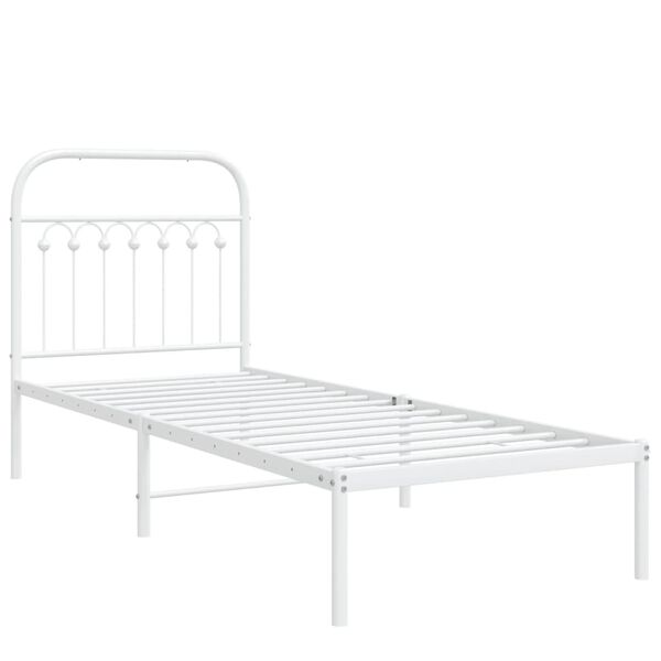 vidaXL Bed Frame White Steel Twin Bed Frame Rectangular Traditional