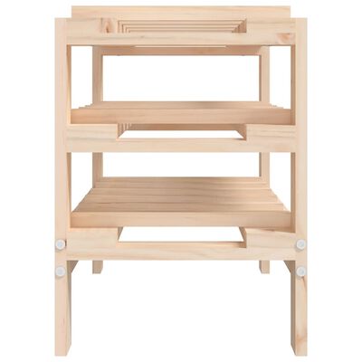 Front view of wooden bottle rack with shelves and legs
