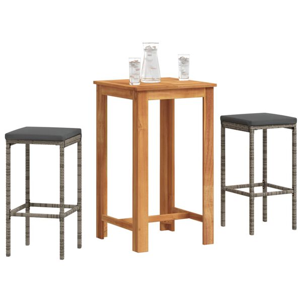 vidaXL Garden Bar Set Grey Solid Acacia wood Compact Removable Covers