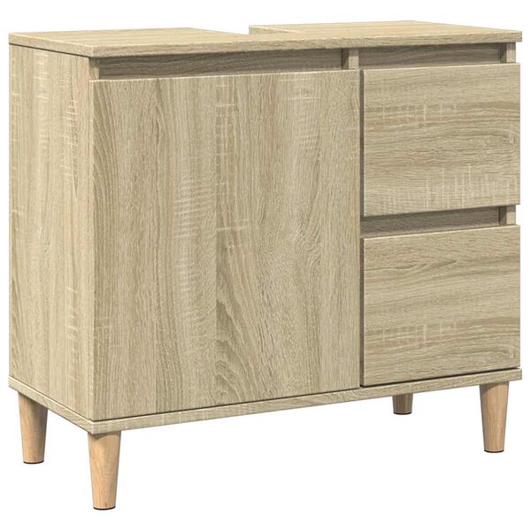 vidaXL Bathroom Cabinet Sonoma Oak Engineered wood, solid eucalyptus wood