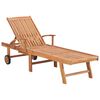 vidaXL Sun Lounger Set of 2 Natural wood, Grey cushion