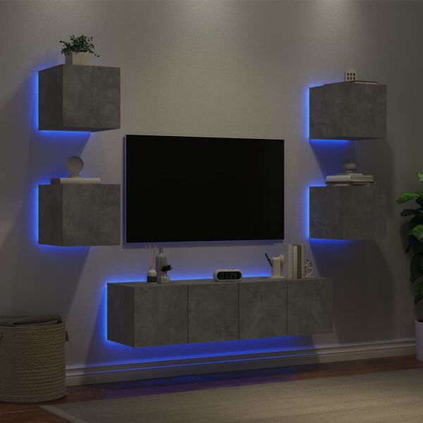 vidaXL 6 Piece TV Wall Units with LED Concrete Gray Engineered Wood