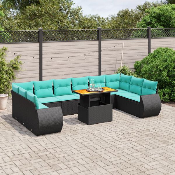 vidaXL 11 Piece Patio Sofa Set with Cushions Black Poly Rattan