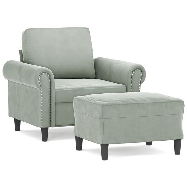 vidaXL Sofa Chair with Footstool Light Gray 23.6" Velvet