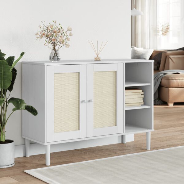 vidaXL Sideboard White Solid pine wood, engineered wood, poly rattan