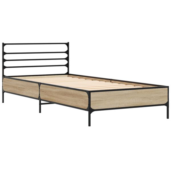 vidaXL Bed Frame Sonoma Oak Engineered Wood, Metal, Plywood Small Single