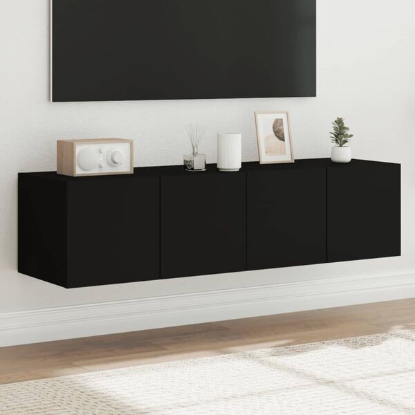 vidaXL TV Wall Cabinet Set of 2 Black Engineered wood Medium