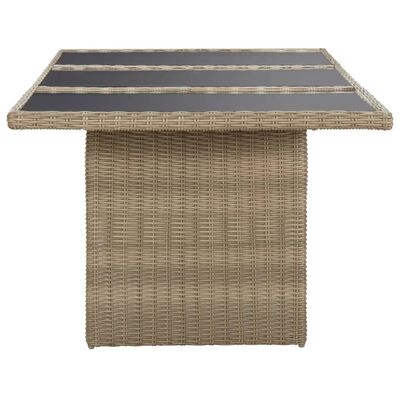 vidaXL Patio Dining Table Brown 78.7"x39.4"x29.1" Glass and Poly Rattan