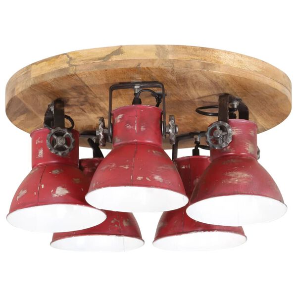 vidaXL Ceiling Lamp Distressed Red Iron and Solid Mango Wood Medium