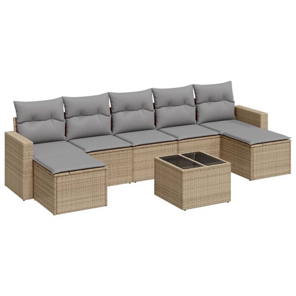 vidaXL Garden Sofa Set Beige PE rattan Large Adjustable Feet