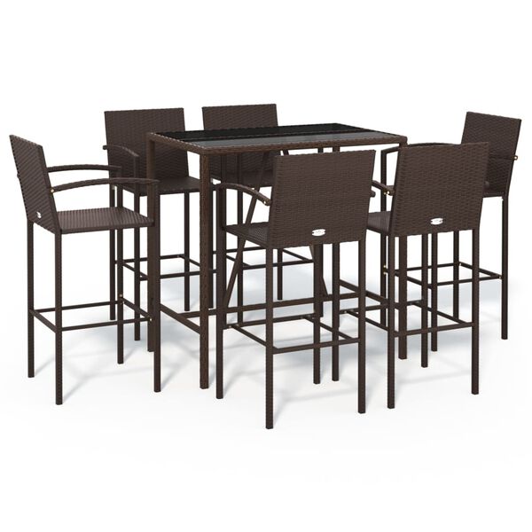 vidaXL Garden Bar Set Brown PE rattan, powder-coated steel, tempered glass