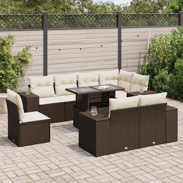 vidaXL Garden Sofa Set Brown PE Rattan Large Adjustable Armrests
