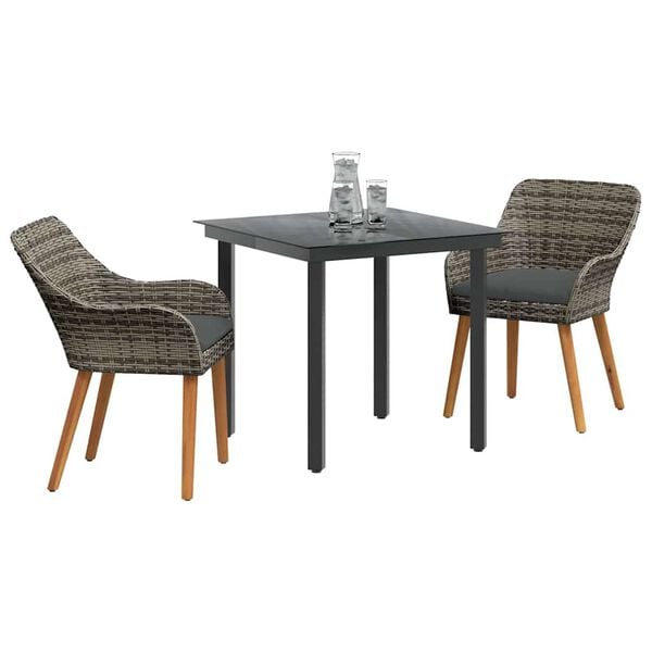 vidaXL Garden Dining Set with Cushion 3 pcs Gray poly rattan