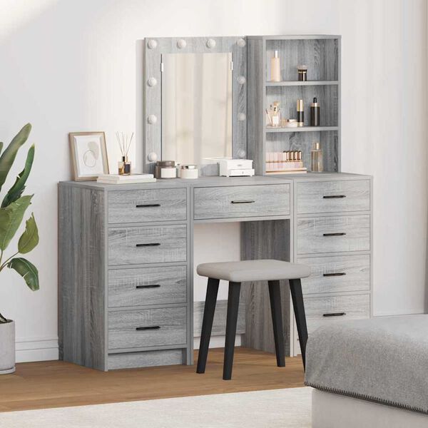vidaXL Dressing Table 3 pcs Gray 40 x 41 x 135 cm Engineered wood