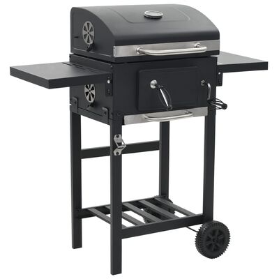 Charcoal-Fueled BBQ Grill with Bottom Shelf Black | vidaXL.com