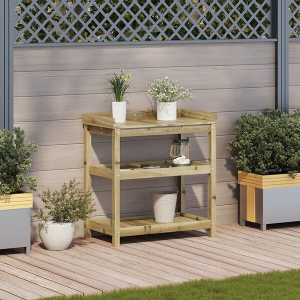 vidaXL Potting Table Natural Pine Treated Pine Wood Medium Potting Table