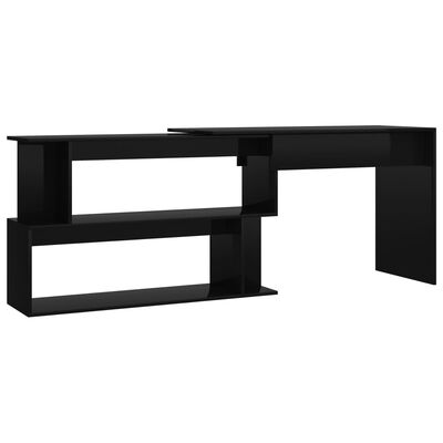 vidaXL Corner Desk High Gloss Black 78.7" x 19.7" x 29.9" Engineered Wood