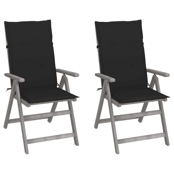 vidaXL Garden Chair Set of 2 Grey Solid acacia wood Foldable
