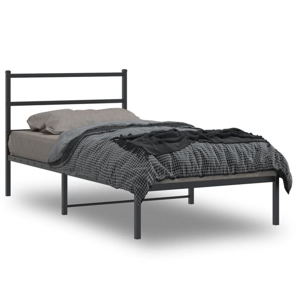 vidaXL Metal Bed Frame without Mattress with Headboard Black 39.4"x74.8"