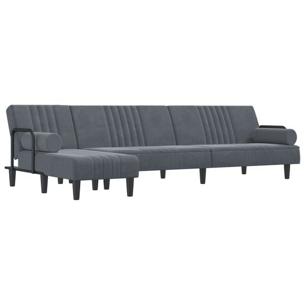 vidaXL L-shaped Sofa Bed Dark grey Velvet (100% polyester), plywood Large