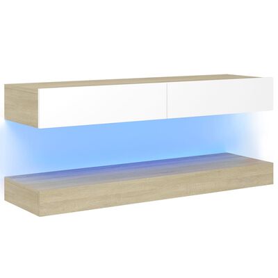 vidaXL TV Stand with LED Lights White and Sonoma Oak 47.2"x13.8"