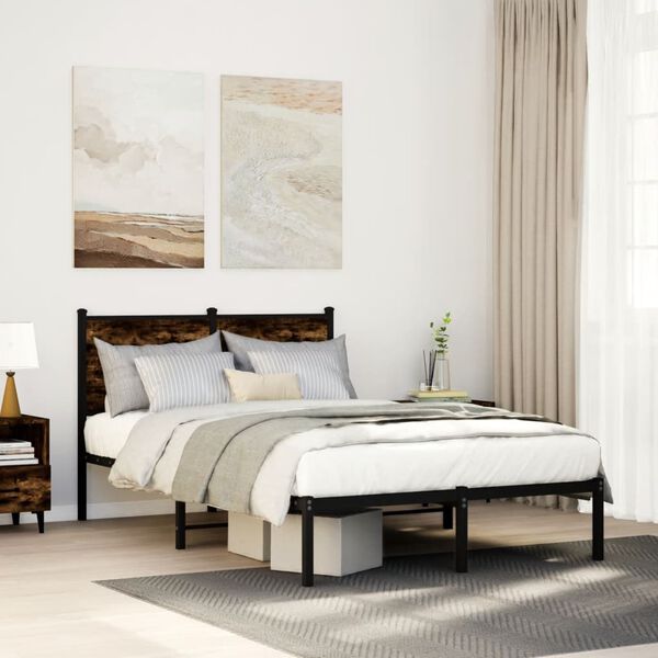 vidaXL Bed Frame Smoked Oak Steel and Engineered Wood Small Double