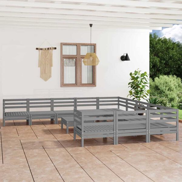 vidaXL Garden Lounge Set Gray Solid pine wood Standard Modular