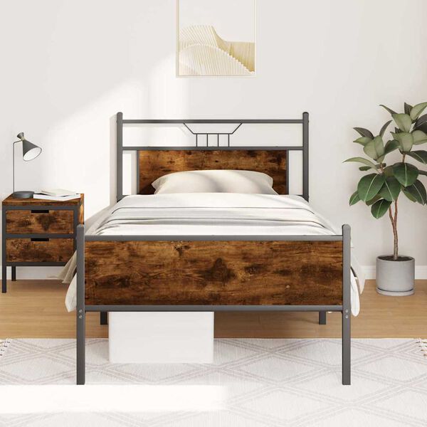 vidaXL Bed Frame Smoked Oak Engineered wood and steel Twin Bed Frame