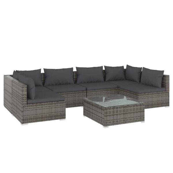 vidaXL Garden Lounge Set Grey PE rattan, powder-coated steel, plastic, glass
