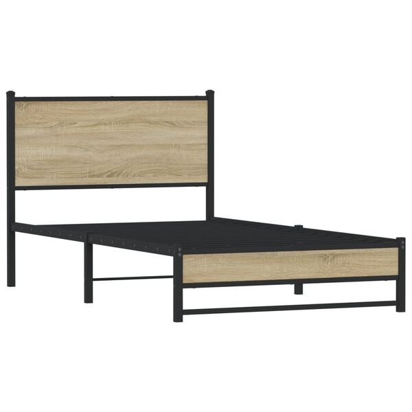 vidaXL Bed Frame Sonoma Oak Steel, Engineered Wood Single Modern